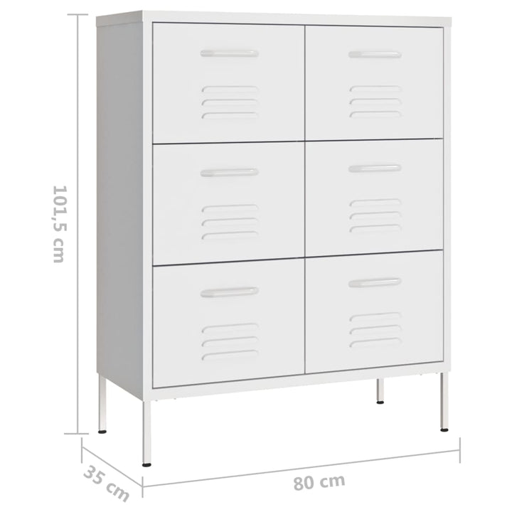 kommode 80x35x101,5 cm stål hvid
