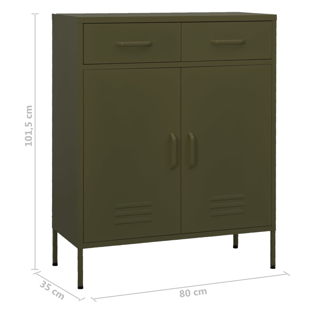 opbevaringsskab 80x35x101,5 cm stål olivengrøn