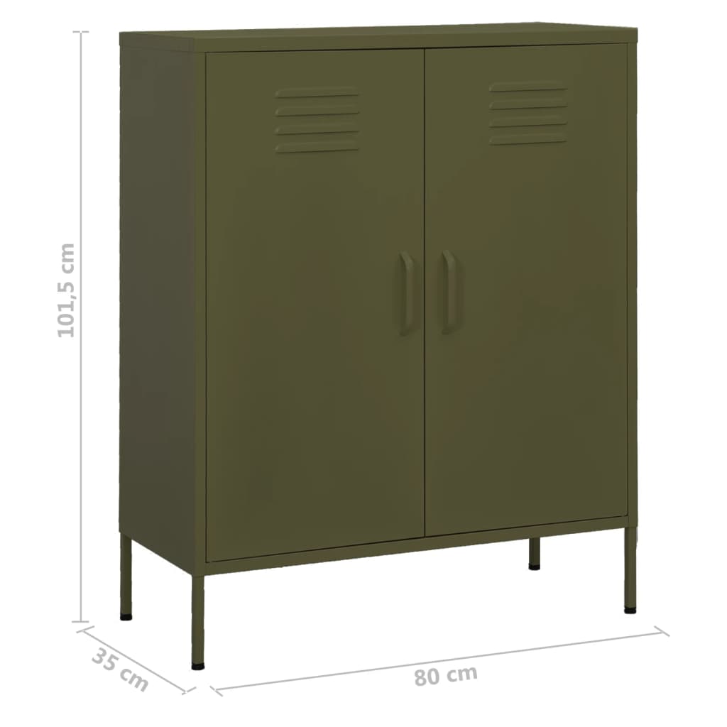 opbevaringsskab 80x35x101,5 cm stål olivengrøn
