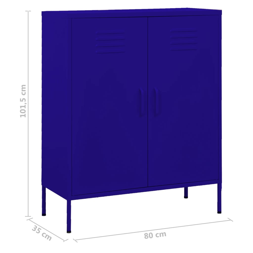 opbevaringsskab 80x35x101,5 cm stål marineblå