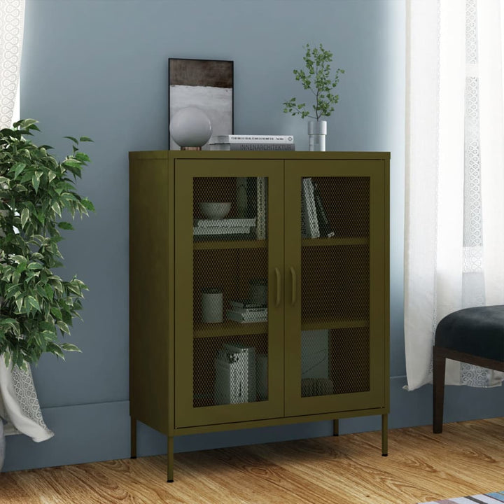 opbevaringsskab 80x35x101,5 cm stål olivengrøn