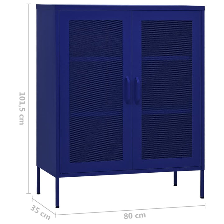 opbevaringsskab 80x35x101,5 cm stål marineblå