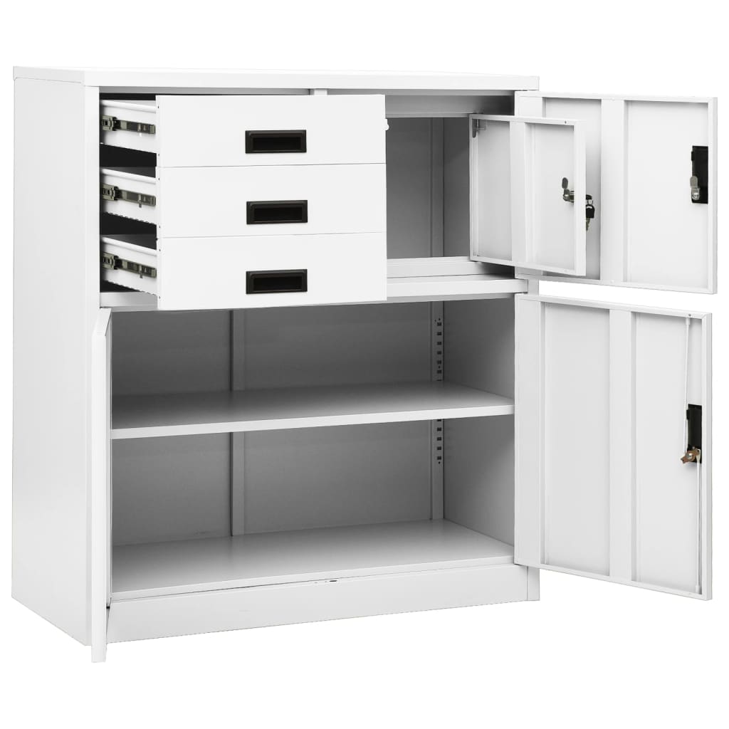 kontorskab 90x40x102 cm stål hvid