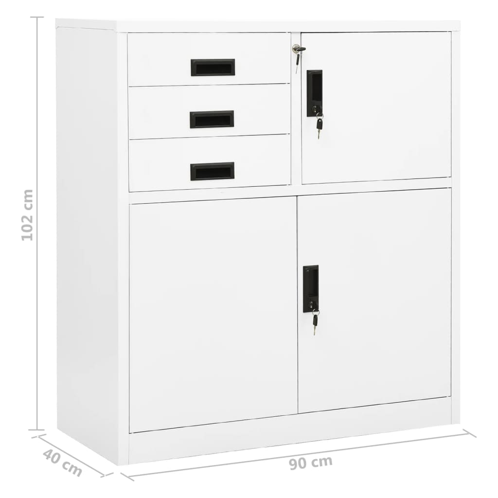 kontorskab 90x40x102 cm stål hvid