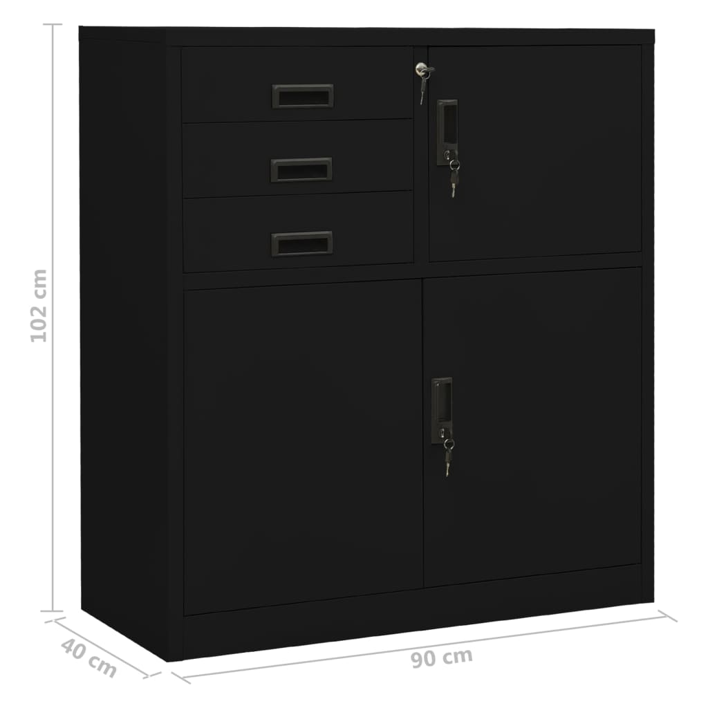 kontorskab 90x40x102 cm stål sort