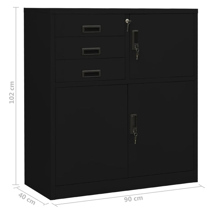 kontorskab 90x40x102 cm stål sort