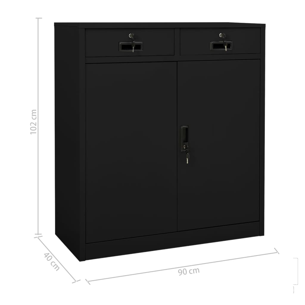 kontorskab 90x40x102 cm stål sort