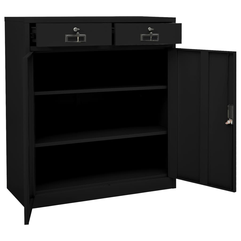 kontorskab 90x40x102 cm stål sort