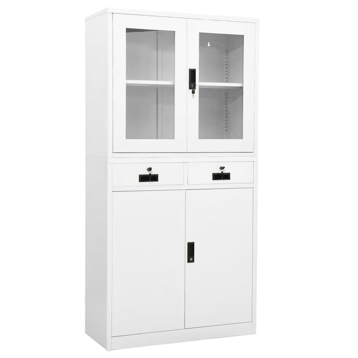 kontorskab 90x40x180 cm stål og hærdet glas hvid
