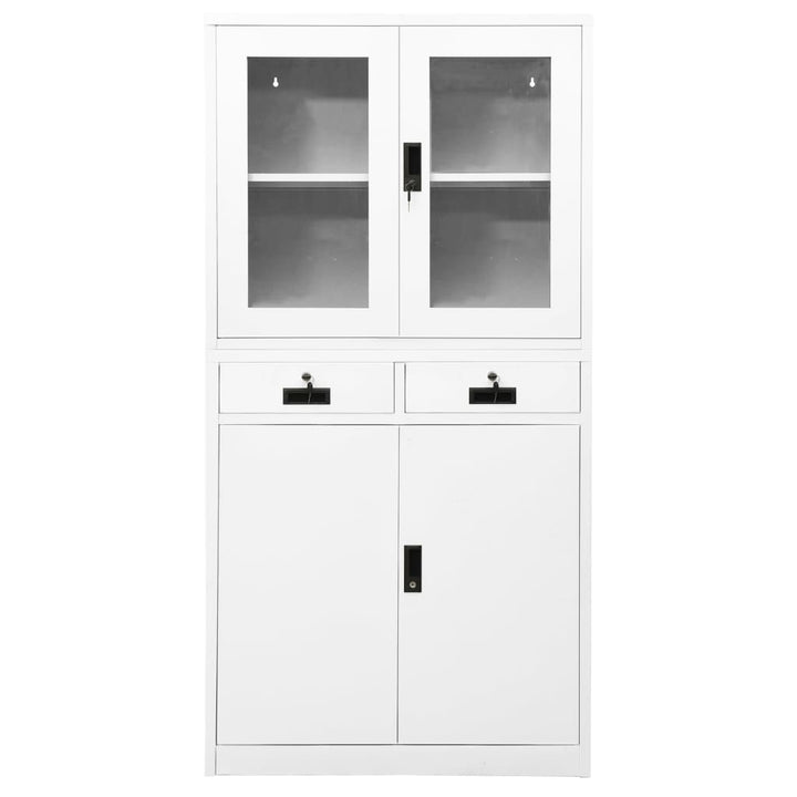 kontorskab 90x40x180 cm stål og hærdet glas hvid