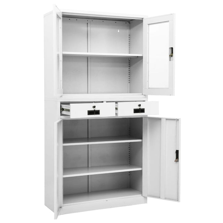 kontorskab 90x40x180 cm stål og hærdet glas hvid