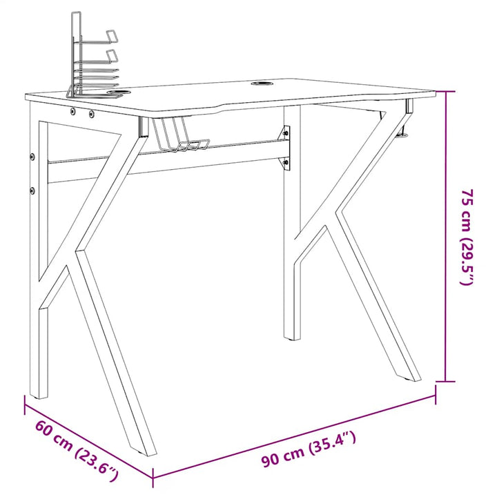 gamerbord 90x60x75 cm K-formede ben sort