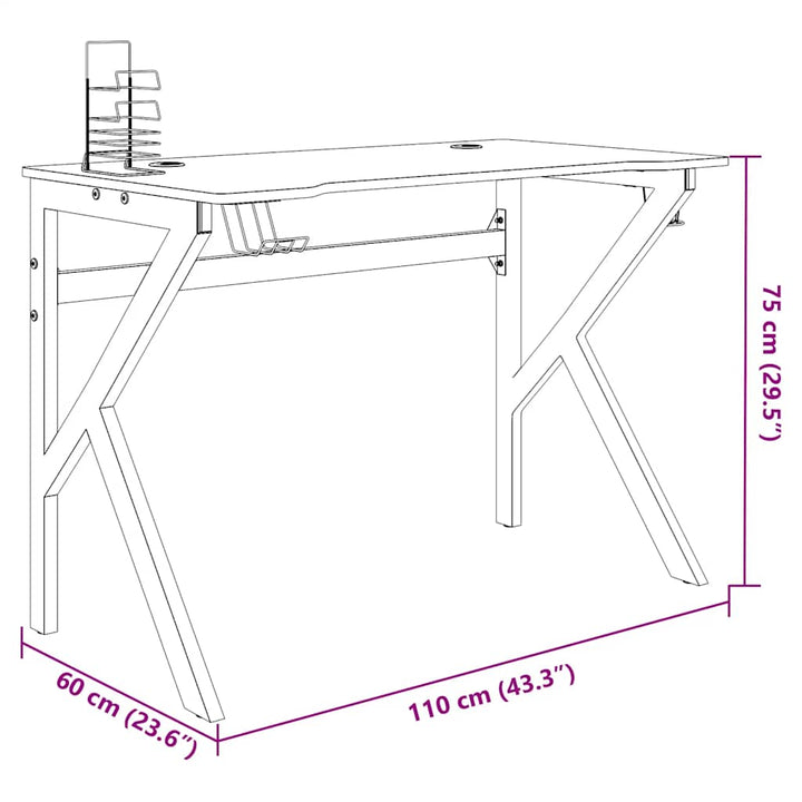 gamerbord 110x60x75 cm K-formede ben sort