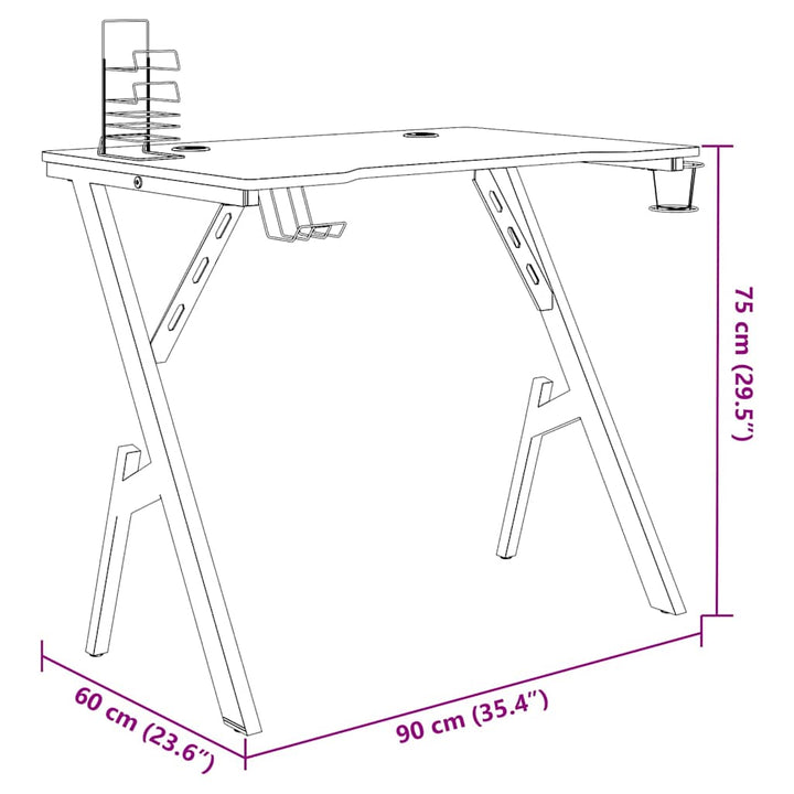 gamerbord 90x60x75 cm Y-formede ben sort
