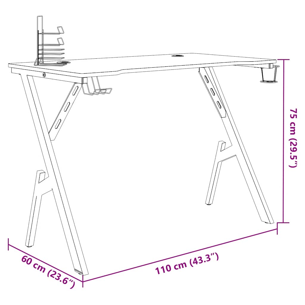 gamerbord 110x60x75 cm Y-formede ben sort