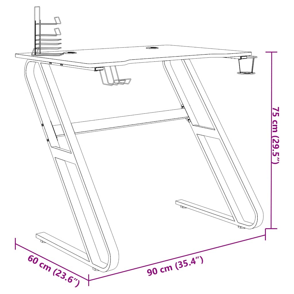 gamerbord 90x60x75 cm ZZ-formede ben sort