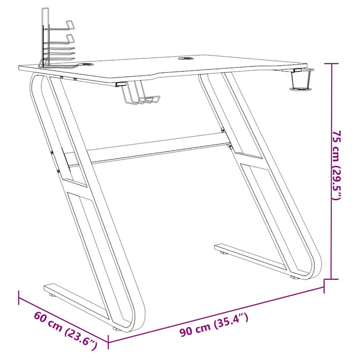 gamerbord 90x60x75 cm ZZ-formede ben sort