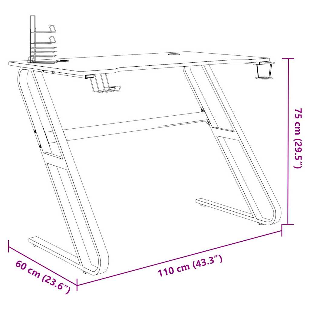 gamerbord med ZZ-formede ben 110x60x75 cm sort