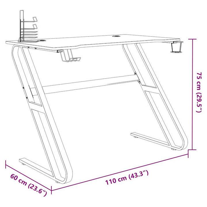 gamerbord med ZZ-formede ben 110x60x75 cm sort