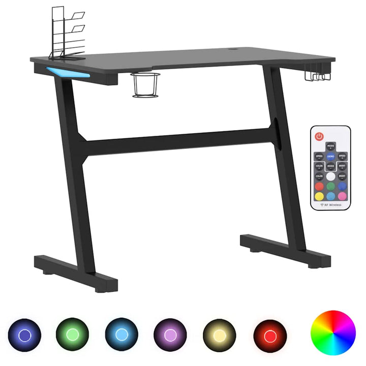 gamerbord med LED og Z-formede ben 90x60x75 cm sort