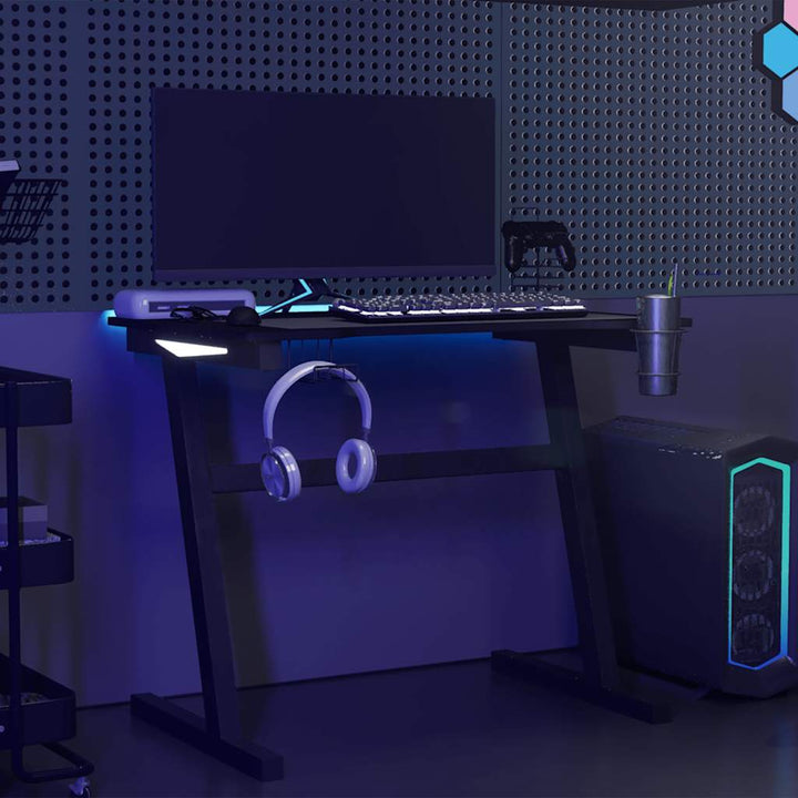 gamerbord med LED og Z-formede ben 90x60x75 cm sort