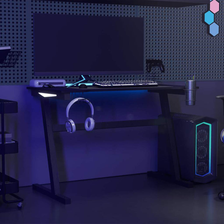 gamerbord med LED-lys og Z-formede ben 110x60x75 cm sort