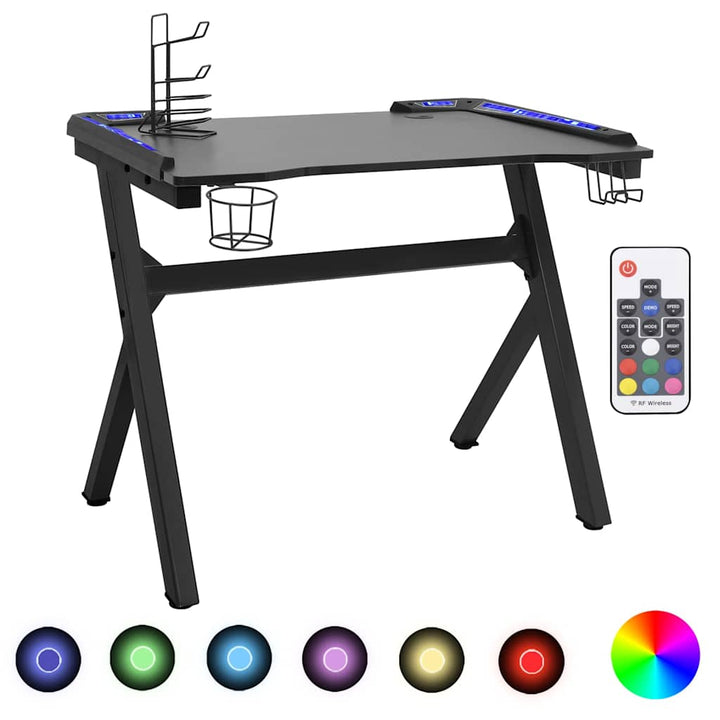 gamerbord med LED-lys og Y-formede ben 90x60x75 cm sort