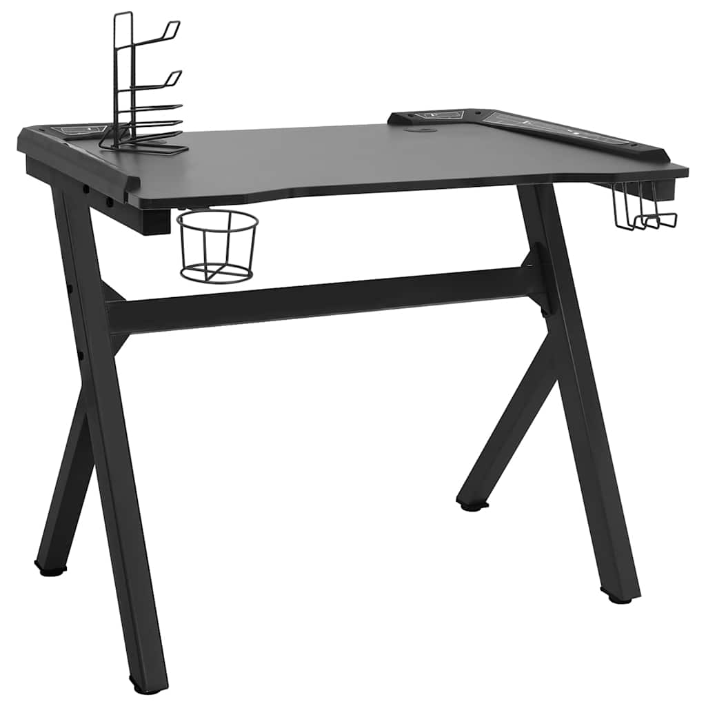 gamerbord med LED-lys og Y-formede ben 90x60x75 cm sort