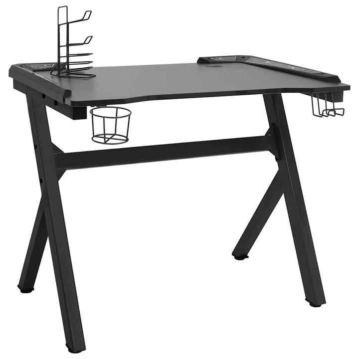 gamerbord med LED-lys og Y-formede ben 90x60x75 cm sort