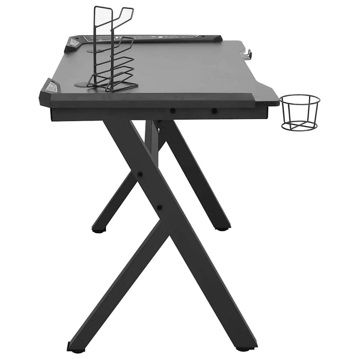 gamerbord med LED-lys og Y-formede ben 90x60x75 cm sort