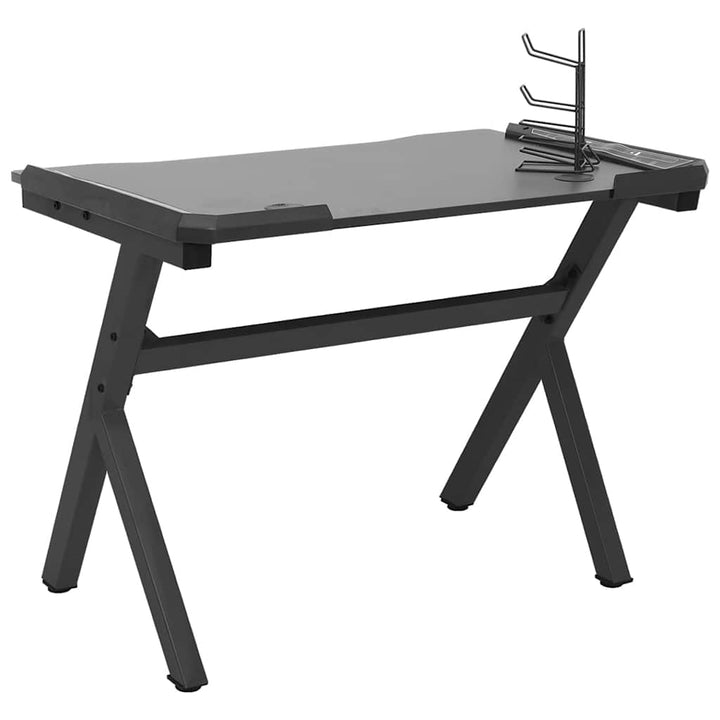 gamerbord med LED-lys og Y-formede ben 90x60x75 cm sort