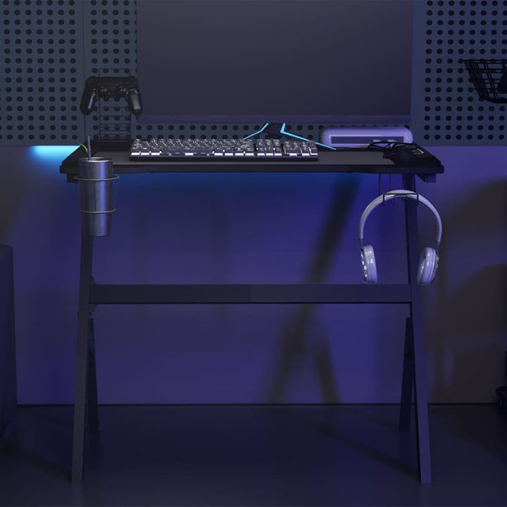 gamerbord med LED-lys og Y-formede ben 90x60x75 cm sort