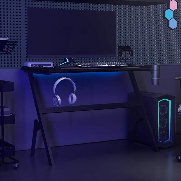 gamerbord med LED-lys og Y-formede ben 110x60x75 cm sort