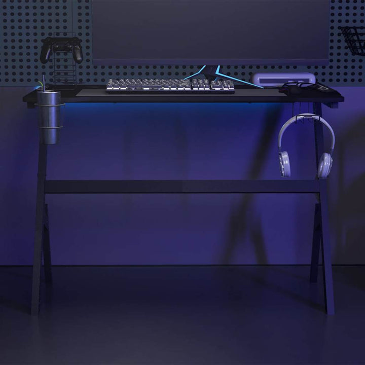 gamerbord med LED-lys og Y-formede ben 110x60x75 cm sort