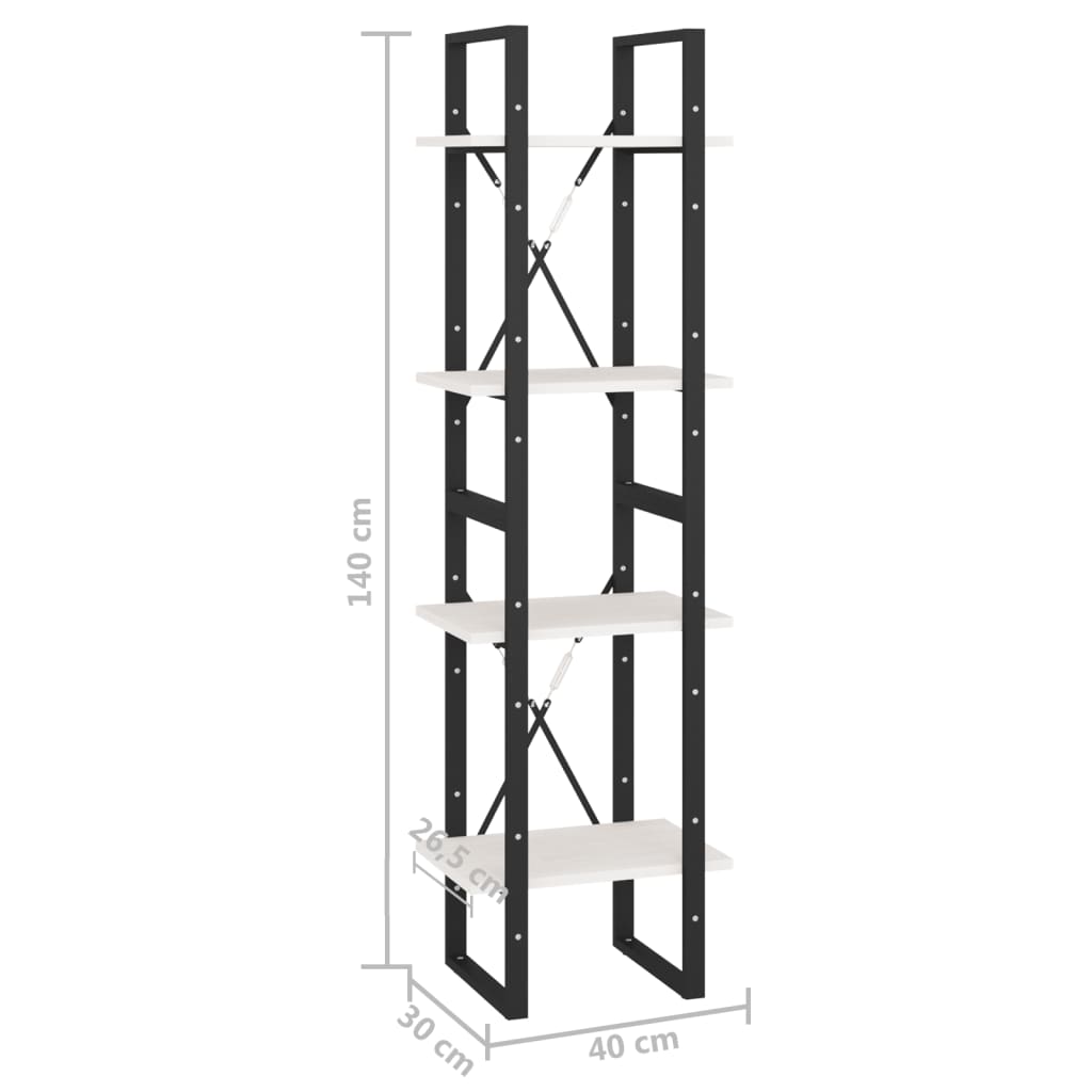 bogreol 40x30x140 cm 4 hylder massivt fyrretræ hvid