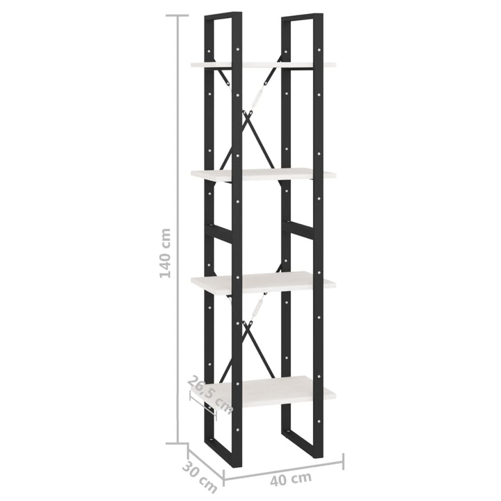 bogreol 40x30x140 cm 4 hylder massivt fyrretræ hvid