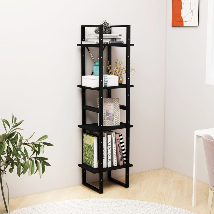 bogreol 40x30x140 cm 4 hylder massivt fyrretræ sort