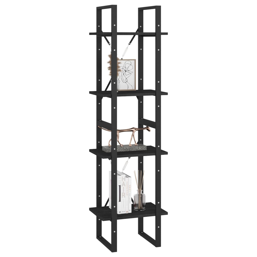 bogreol 40x30x140 cm 4 hylder massivt fyrretræ sort