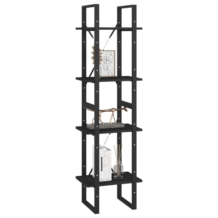 bogreol 40x30x140 cm 4 hylder massivt fyrretræ sort
