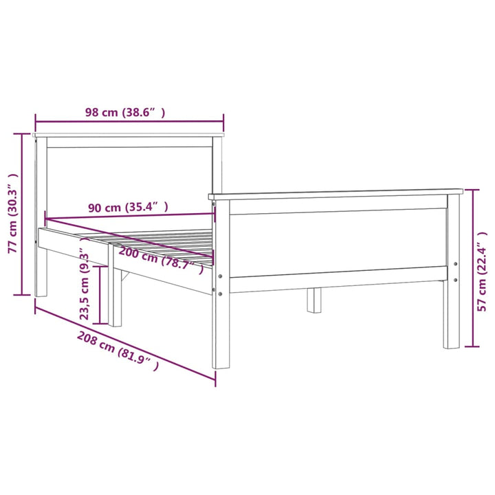 sengestel 90x200 cm massivt fyrretræ