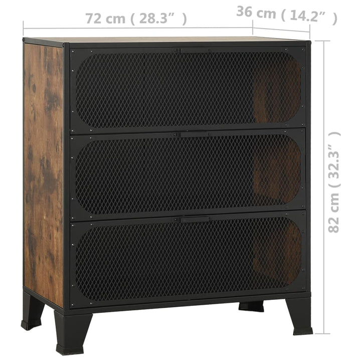 opbevaringsskab 72x36x82 cm metal og MDF rustikbrun