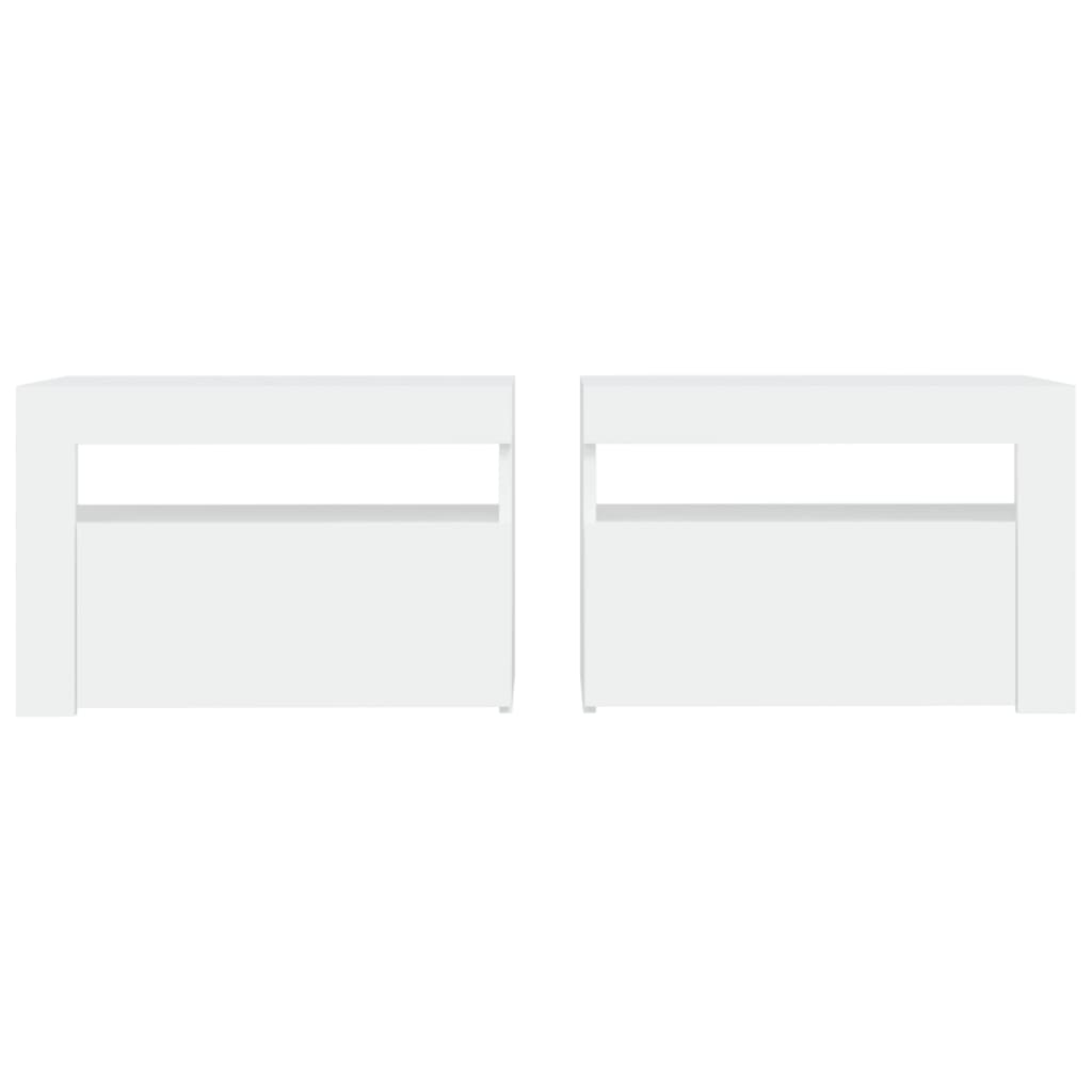 sengeborde med LED-lys 2 stk. 60x35x40 cm hvid