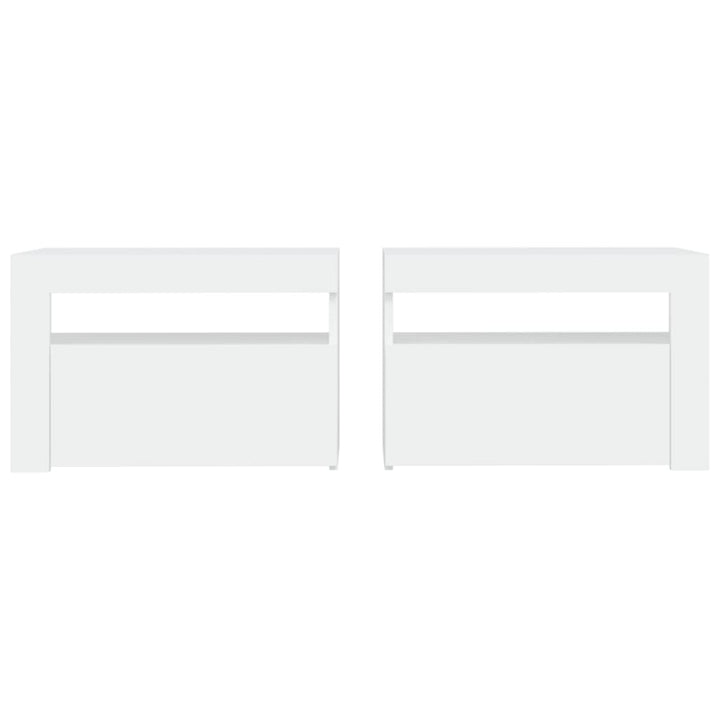 sengeborde med LED-lys 2 stk. 60x35x40 cm hvid