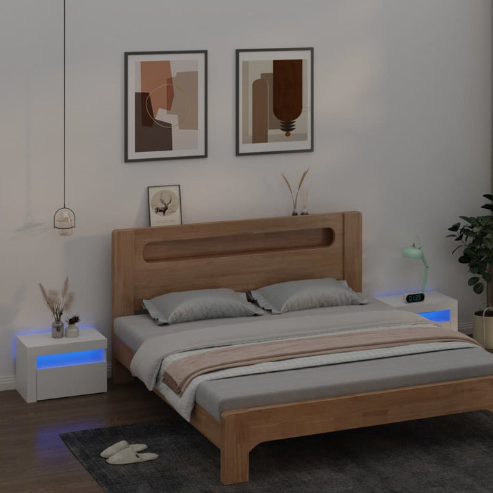 sengeborde med LED-lys 2 stk. 60x35x40 cm hvid
