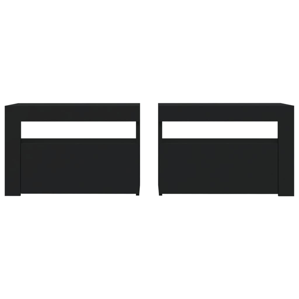 sengeborde med LED-lys 2 stk. 60x35x40 cm sort