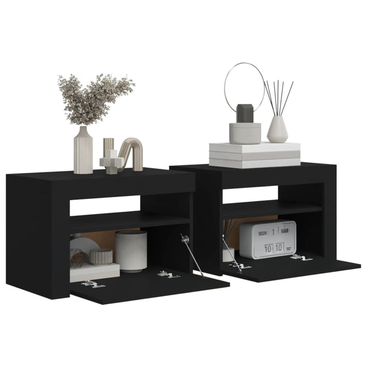 sengeborde med LED-lys 2 stk. 60x35x40 cm sort