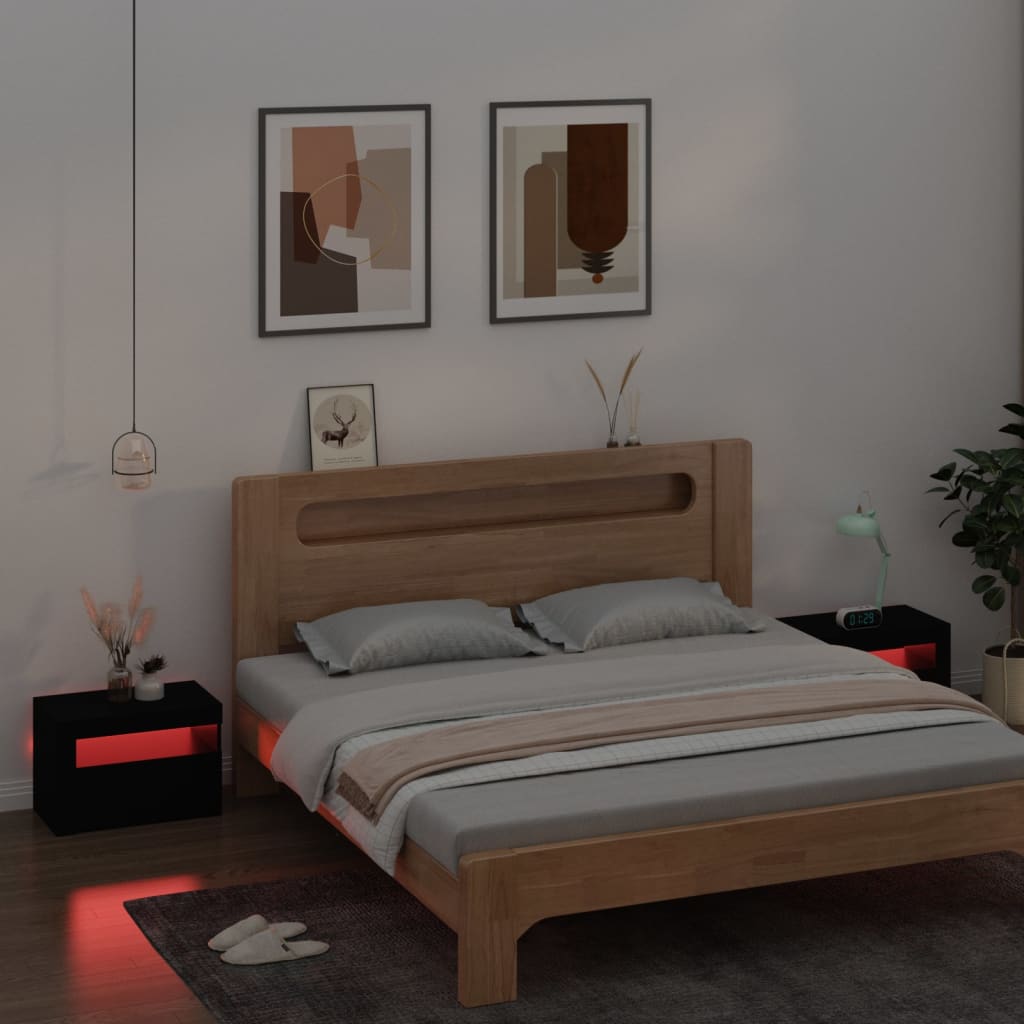 sengeborde med LED-lys 2 stk. 60x35x40 cm sort