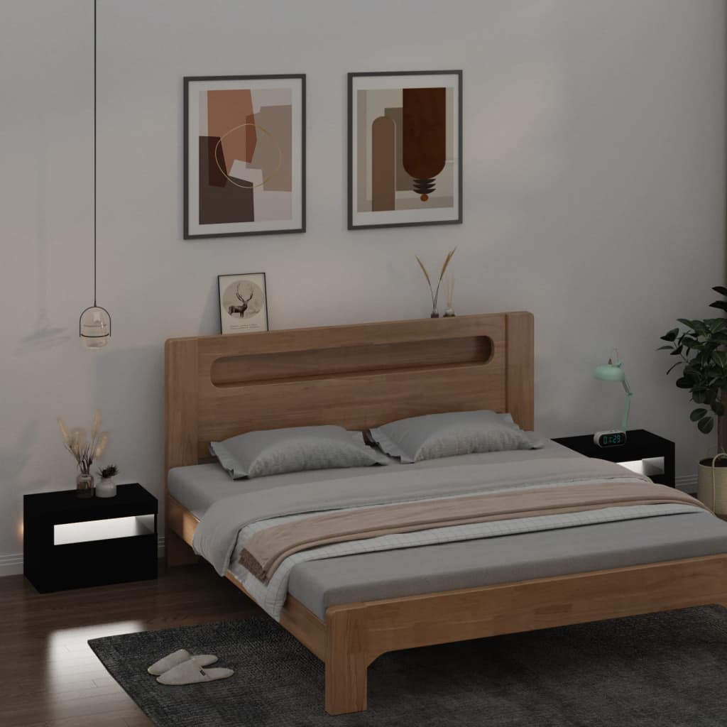 sengeborde med LED-lys 2 stk. 60x35x40 cm sort