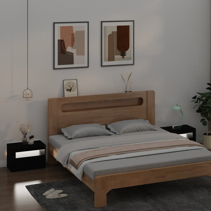 sengeborde med LED-lys 2 stk. 60x35x40 cm sort
