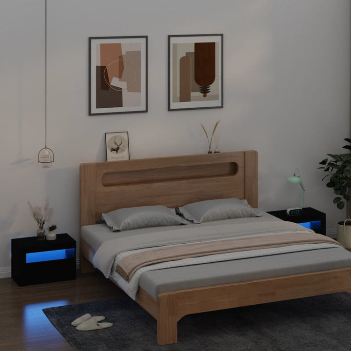 sengeborde med LED-lys 2 stk. 60x35x40 cm sort